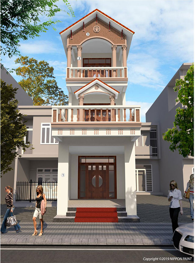 Phối màu 0W019 - 20C - 1P và 20C - 3D mang đến vẻ đẹp cổ điển trên nền kiến trúc hiện đại