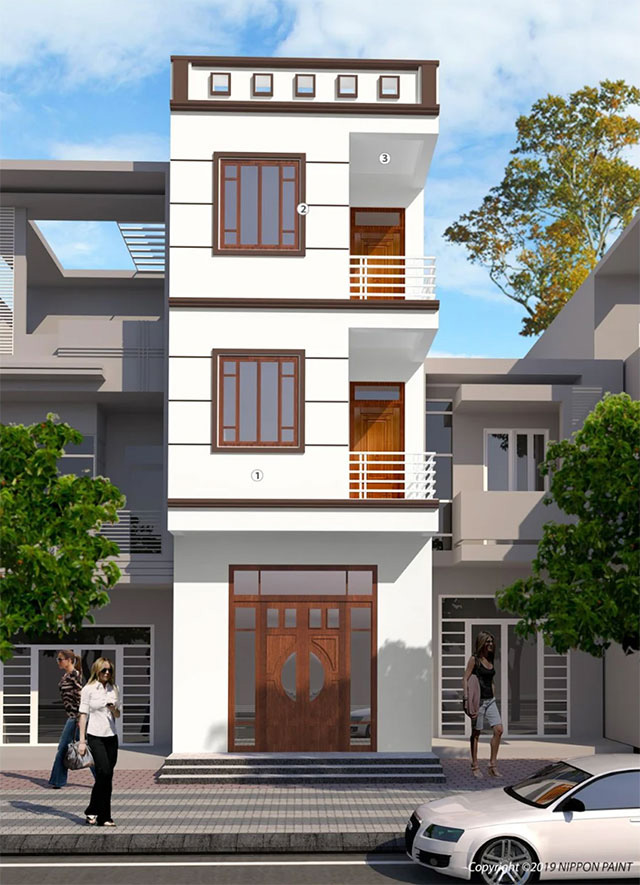 Mẫu 5: Màu sơn trắng kết hợp với chocolate mang đến nét đẹp trang nhã cho công trình