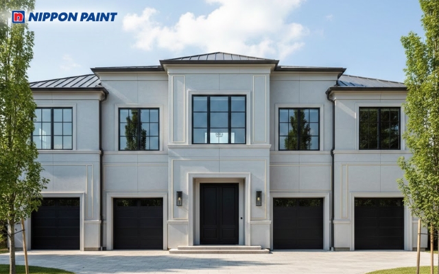 Xám - trắng - đen là phối màu rất hiện đại, thêm vàng nhẹ tạo điểm sáng