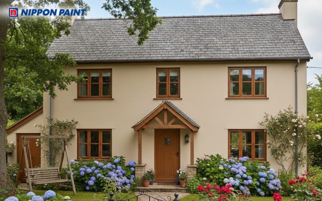 Màu kem (beige) gần với tông đất tự nhiên, dễ kết hợp cảnh quan xanh bên ngoài