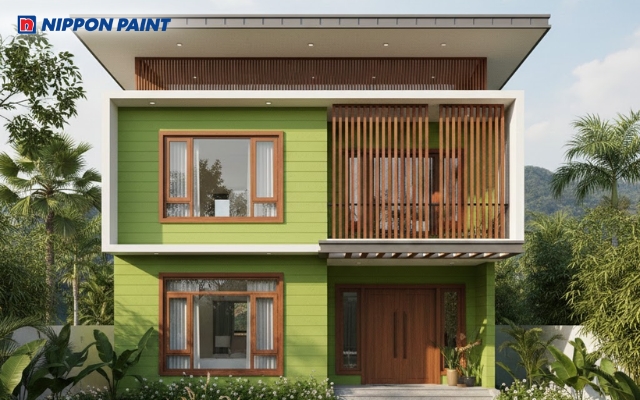 Màu xanh lá phối nâu gỗ là sự kết hợp hài hòa, chuẩn phong thủy cho gia chủ mệnh Mộc