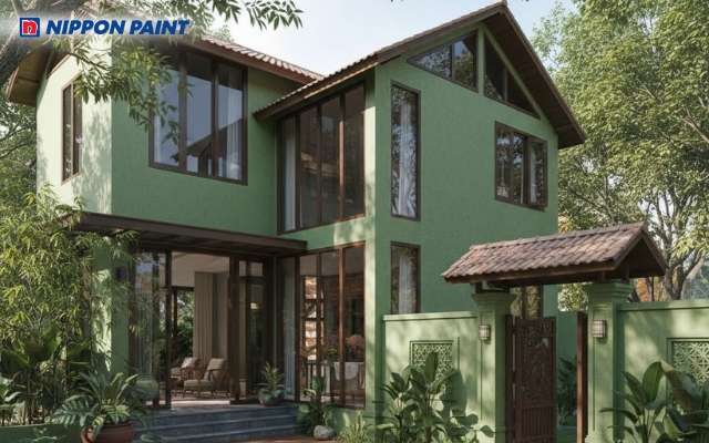 Màu Xanh lá mặt tiền đẹp mắt, hợp phong thủy, đón năng lượng tích cực