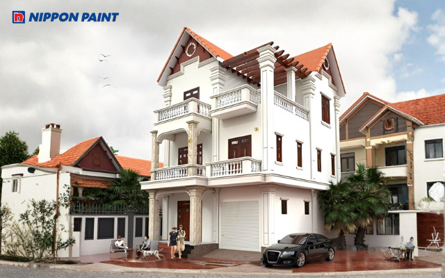 Mẫu 14: Nhà sơn trắng kem mang phong cách tinh tế, cổ điển