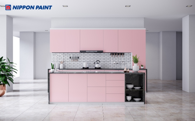 Sắc hồng san hô tạo điểm nhấn tinh tế, nâng tầm không gian nhà bếp