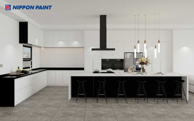 Phòng bếp sơn màu đen - trắng tương phản, mang đến vẻ hiện đại đầy cá tính