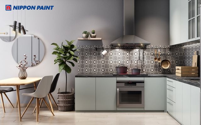 Phòng bếp sơn màu xám ghi hiện đại, tối giản nhưng trẻ trung, tinh tế