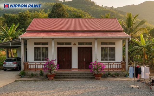 Sự kết hợp màu sắc khéo léo tạo điểm nhấn ấn tượng cho mặt tiền