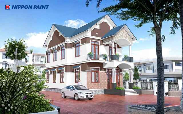 Mẫu 22: Biệt thự White BS 9102 nhấn Easton Brown trên tường, nổi bật và quyến rũ