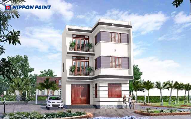 Mẫu 4: Nhà khoác Sugar White nhẹ nhàng, điểm nhấn Cumberland ấn tượng ở mặt tiền