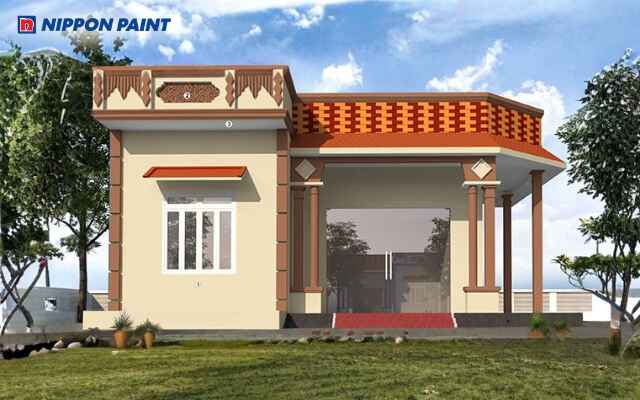 Mẫu 7: Nhà khoác Yellow Quartz ấm áp, điểm nhấn Hash Brown nổi bật giữa vườn xanh