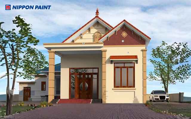 Mẫu 11: Nhà dịu dàng, ấm áp với nền Aureole, điểm nhấn Harvest, Red Highland và Rustic Brown