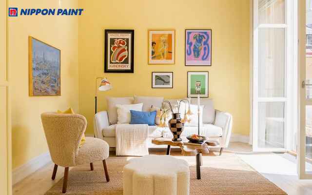 Mẫu 11: Vàng kem giúp không gian phòng khách thêm phần thanh lịch