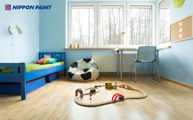 Phòng ngủ bé trai trang trí xanh lam giúp phát triển trí tuệ