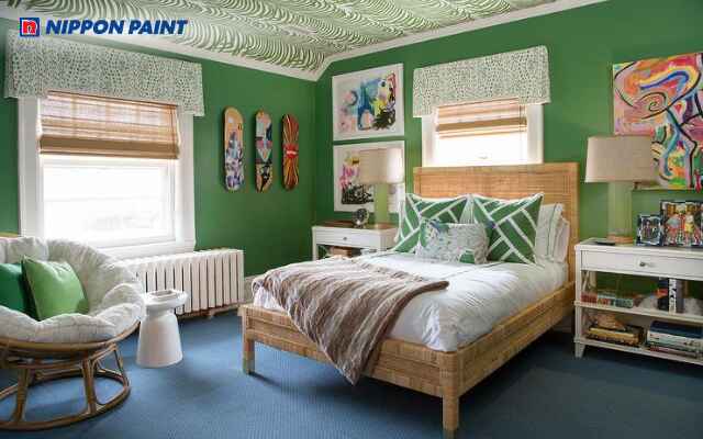 Phòng ngủ màu xanh lá lý tưởng cho bé trai yêu thiên nhiên và không gian tươi mát