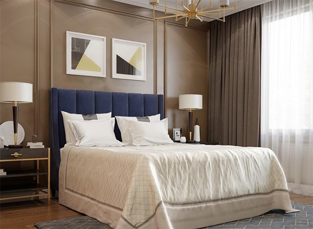 Mẫu 23: Gam màu nâu trung tính với bố cục hài hòa tạo nên vẻ đẹp tinh tế, sang trọng cho căn phòng