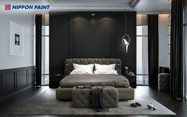 Mẫu 29: Phòng ngủ màu đen phối trắng tạo phong cách hiện đại, sang trọng và đầy cá tính
