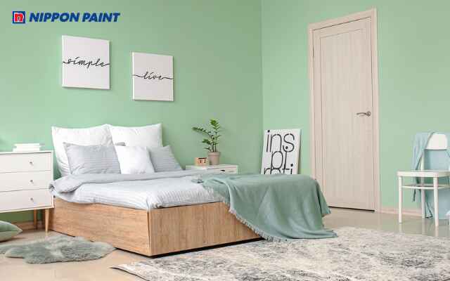 Mẫu 10: Phòng ngủ sơn màu xanh mint kết hợp trắng tạo cảm giác tươi mới và hiện đại