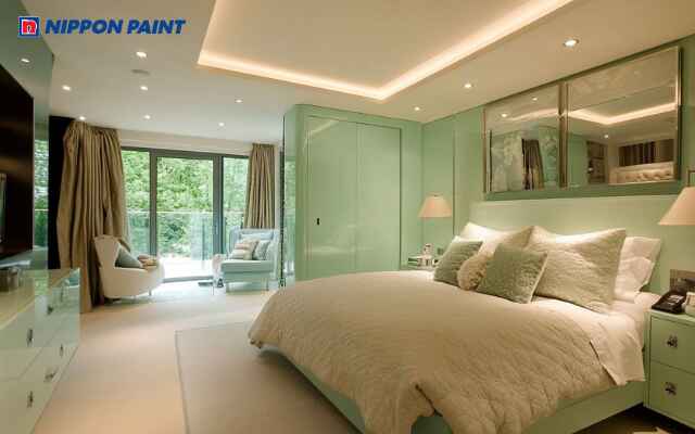 Mẫu 11: Gam xanh mint nhạt giúp không gian phòng ngủ sáng sủa, dễ chịu và đầy năng lượng