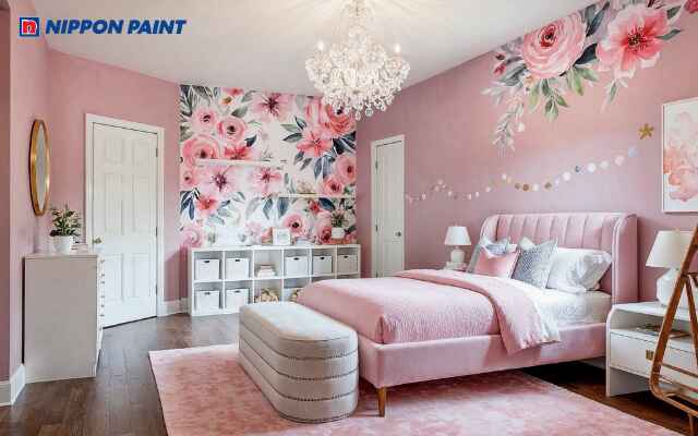 Mẫu 13: Gam hồng nhạt mang lại cảm giác thư giãn, nữ tính và trẻ trung cho phòng ngủ