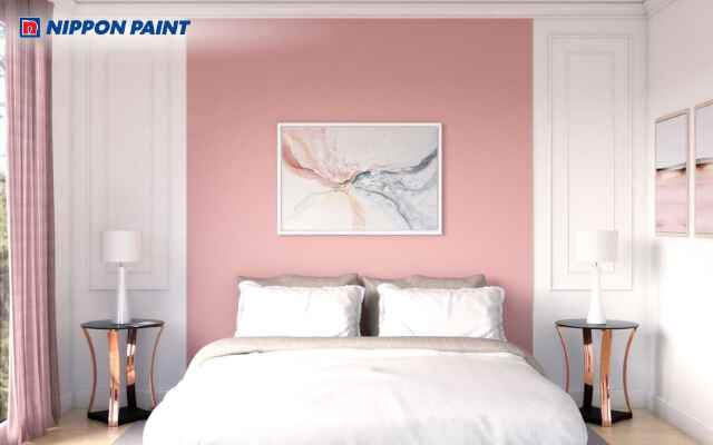 Phòng ngủ màu hồng và trắng kết hợp ánh sáng tự nhiên tạo cảm giác rộng rãi, thư giãn