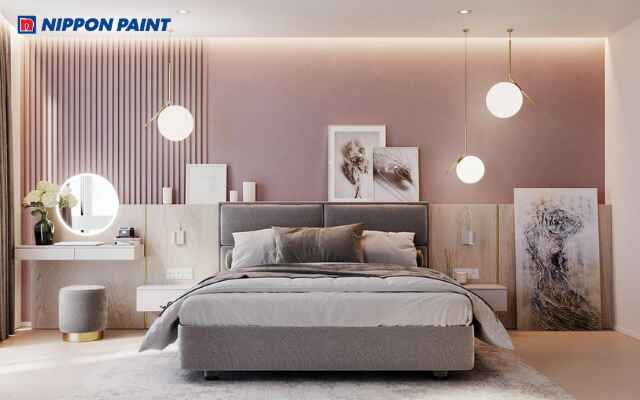 Phòng ngủ sơn màu hồng xám hiện đại, thanh lịch và tạo cảm giác hài hòa, tinh tế