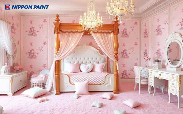 Phòng ngủ màu hồng cho bé gái với nội thất nhỏ xinh và không gian ngọt ngào, thư giãn