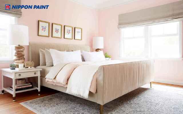 Mẫu thiết kế phòng ngủ hồng phấn kết hợp pastel khác tạo cảm giác tươi sáng và rộng rãi