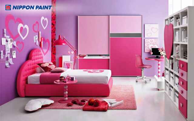 Phòng ngủ màu hồng tím phối nội thất tinh tế tạo không gian nữ tính và sinh động