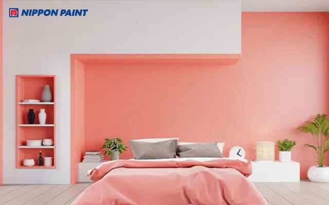 Mẫu thiết kế phòng ngủ hồng cam kết hợp nội thất gỗ nhạt vừa nữ tính vừa trẻ trung