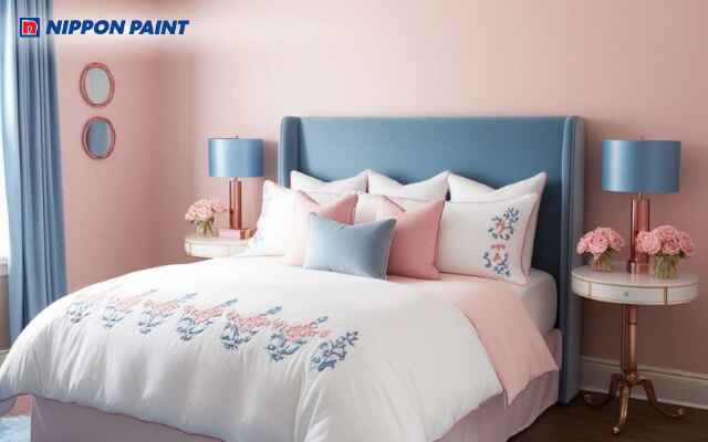 Mẫu thiết kế phòng ngủ hồng-xanh dương phù hợp trẻ em và cô gái năng động, hiện đại