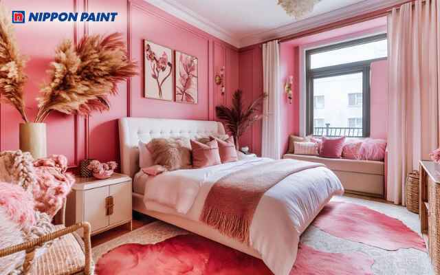 Phòng ngủ sơn màu hồng Fuchsia phối trắng nổi bật, cá tính và ngọt ngào cho cô gái trẻ