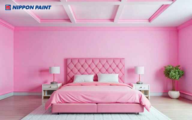 Phòng ngủ màu hồng hiện đại với nội thất gọn gàng và không gian trẻ trung, năng động