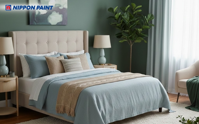 Gam màu lấy cảm hứng từ rừng và biển, tạo không gian nghỉ ngơi tươi mát, hài hòa