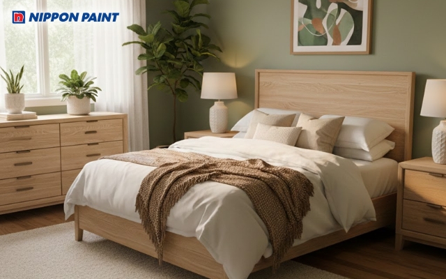 Phòng ngủ mệnh Mộc tươi sáng nhưng vẫn giữ nét tự nhiên, êm dịu