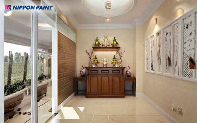 Gam màu nâu tạo sự ổn định, tôn nghiêm và hài hòa cho phòng thờ mệnh Thổ