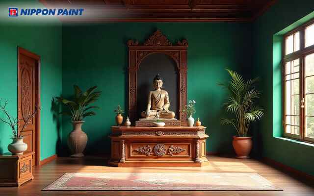 Mẫu 14: Không gian thờ xanh rêu thanh tịnh, thoáng đãng và hài hòa với thiên nhiên