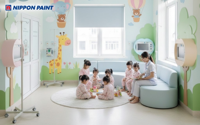 Sơn tường màu pastel cho bệnh viện mang lại bầu không khí vui vẻ, dễ chịu