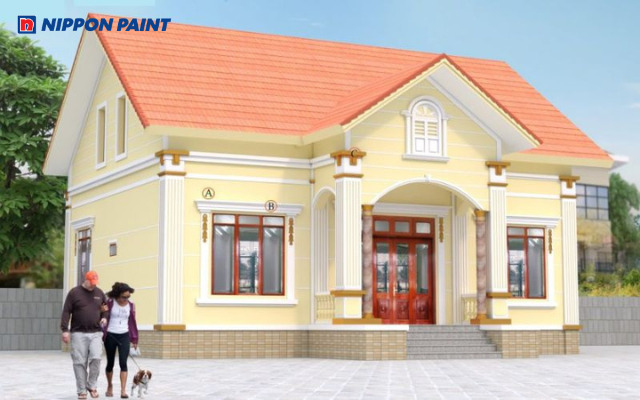 Ngôi nhà sơn vàng kem nhạt mang vẻ thanh lịch, sáng sủa và ấm áp