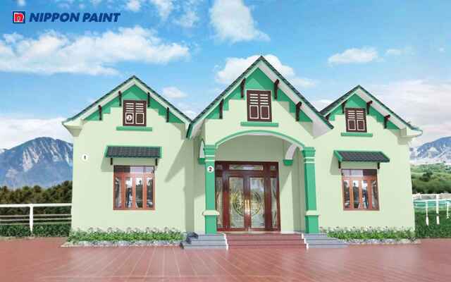 Mẫu 6: Ngoại thất nhà cấp 4 với sơn xanh lá cây tạo cảm giác bình yên, thân thiện và gần gũi thiên nhiên