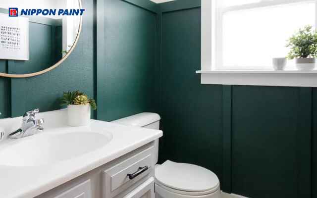 Mẫu 22: Không gian phòng tắm xanh lá nhạt thanh mát, rộng rãi và tinh tế