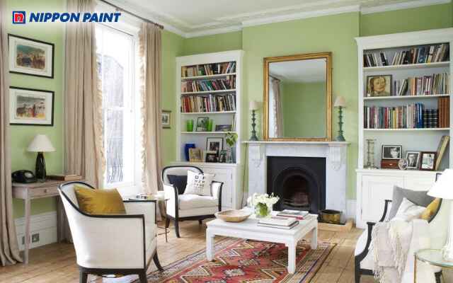 Mẫu 10: Không gian phòng khách xanh lá nhạt tạo cảm giác thư giãn và gần gũi thiên nhiên