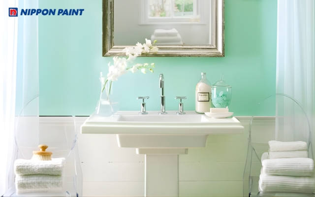 Màu 16: Thiết kế phòng tắm với tông màu xanh ngọc nhẹ nhàng, nữ tính