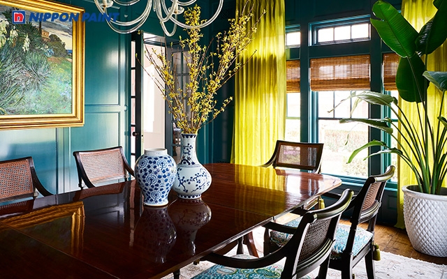 Mẫu 12: Phong cách thiết kế Đông dương ấn tượng với tường xanh ngọc (Màu High Trek NP BGG 1596A)