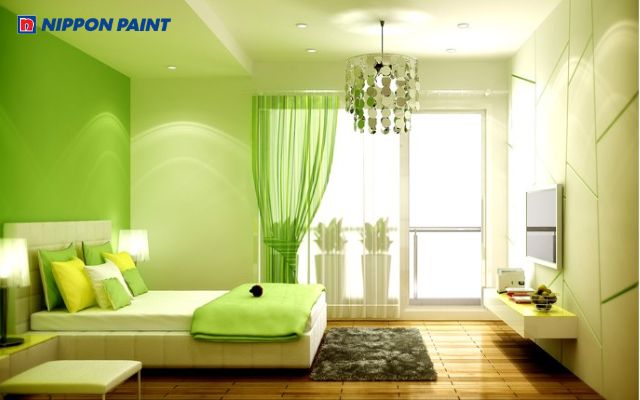 Tông màu xanh lá cây tươi mát tạo nên một mẫu trần bê tông đẹp, ấn tượng