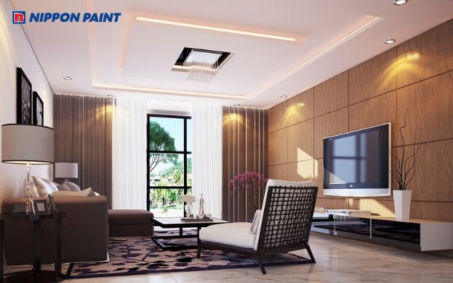 Gam trắng be trên nền trần bê tông giúp tổng thể không gian sang trọng, ấm cúng hơn