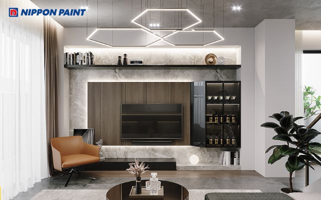 Gam ghi xám được áp dụng cho trần bê tông giúp tạo cảm giác trầm tĩnh, dễ chịu