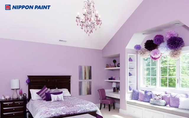 Mẫu trần bê tông đẹp, lãng mạn với tông tím nhạt mộng mơ