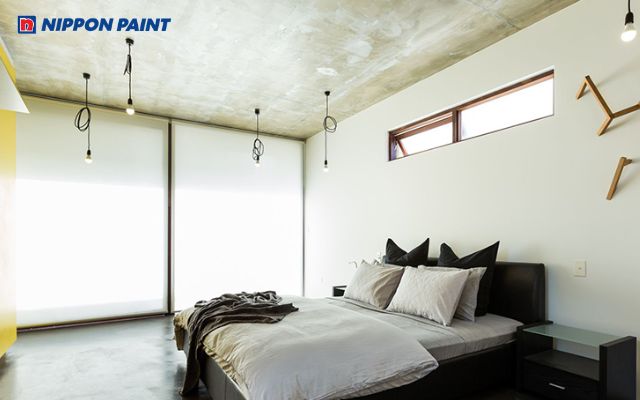 Trần bê tông sử dụng tông xám xi măng giúp tôn vinh tinh thần tối giản và hiện đại