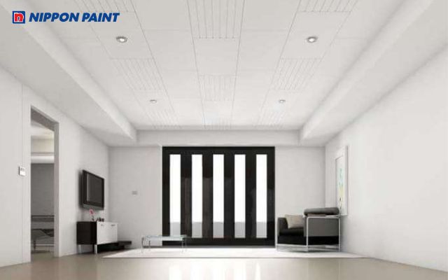 Mẫu trần nhà bê tông đẹp, phủ sơn trắng khiến không gian rộng rãi, thoáng đãng hơn