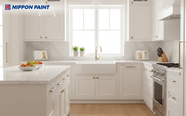 Màu trắng sứ thường được sử dụng cho nhà bếp